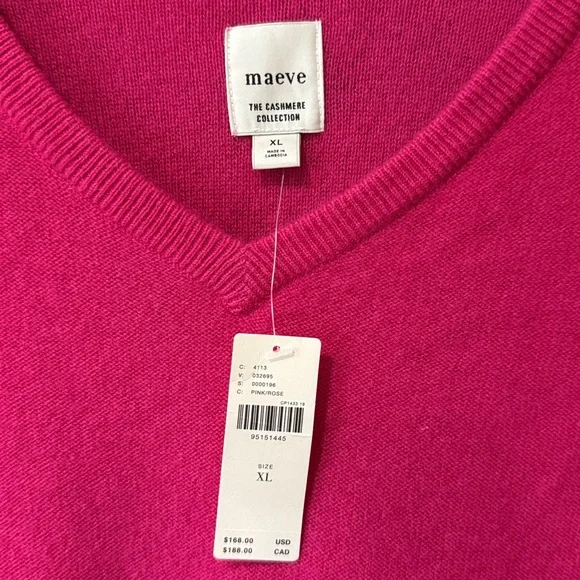 NWT Anthropologie Maeve Magenta Pink 100% Cashmere Oversized Sweater - Picture 2 of 7